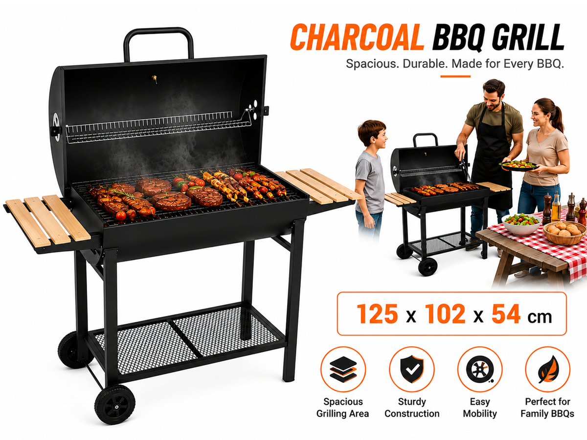 Charcoal Smoker BBQ Grill Outdoor Barbecue Trolley with Lid
