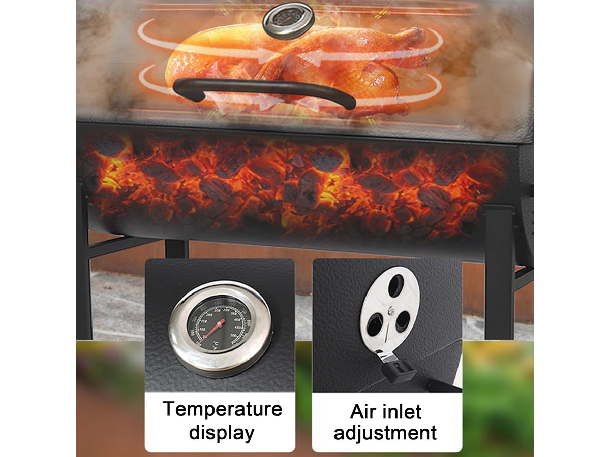 Charcoal Smoker BBQ Grill Outdoor Barbecue Trolley with Lid