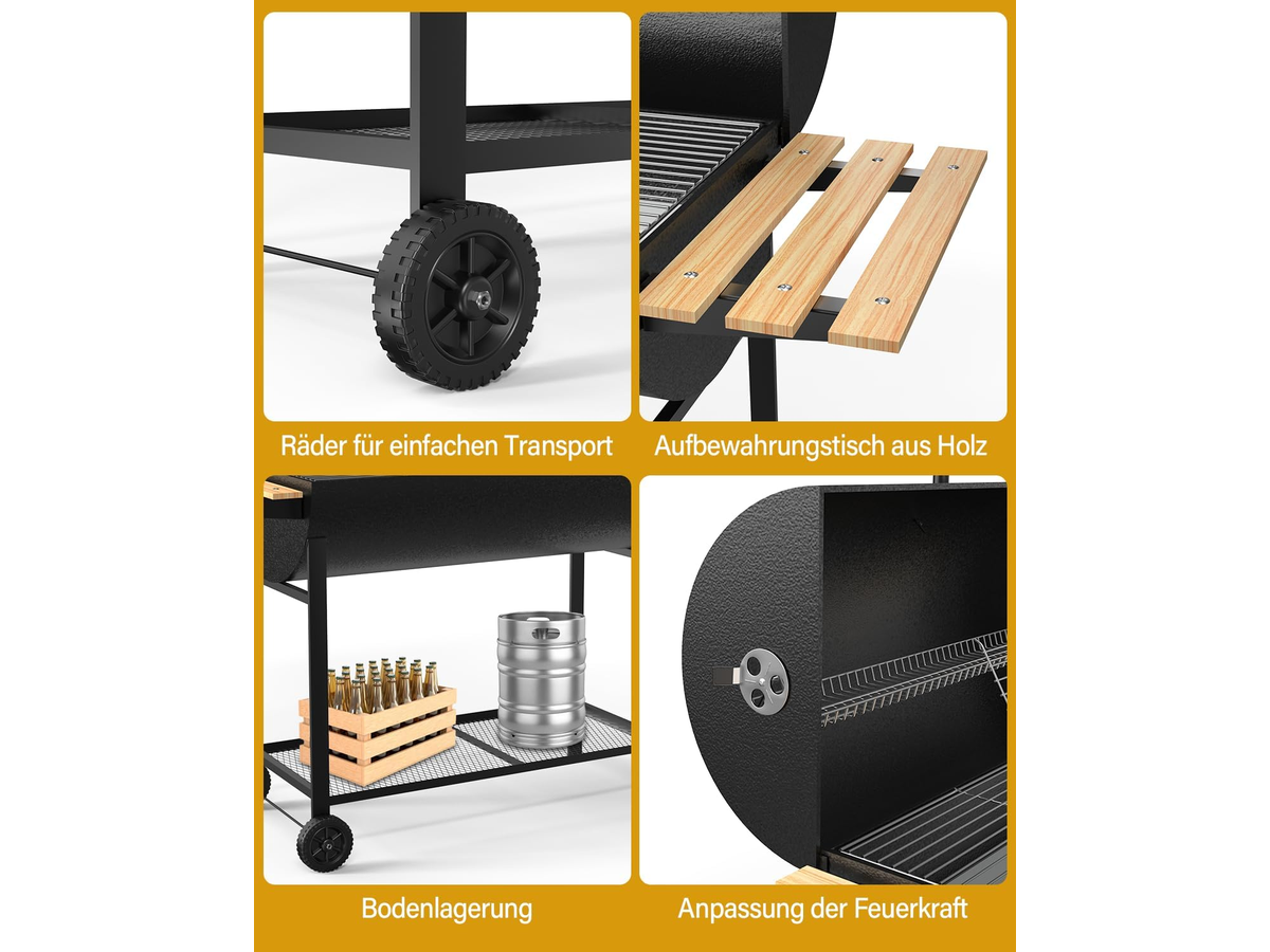 Charcoal Smoker BBQ Grill Outdoor Barbecue Trolley with Lid