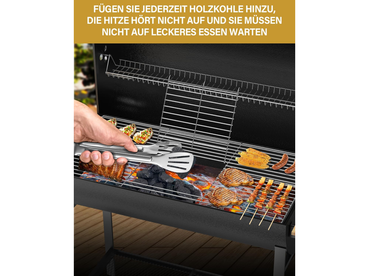 Charcoal Smoker BBQ Grill Outdoor Barbecue Trolley with Lid