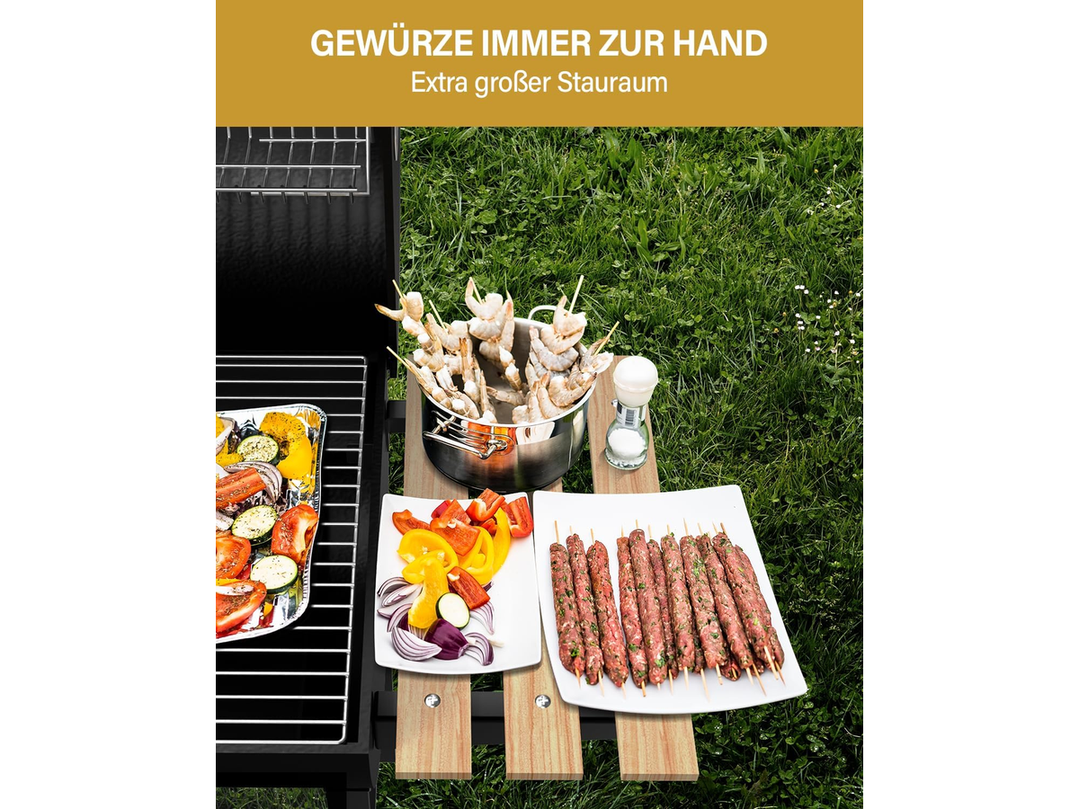 Charcoal Smoker BBQ Grill Outdoor Barbecue Trolley with Lid