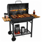 Charcoal Smoker BBQ Grill Outdoor Barbecue Trolley with Lid
