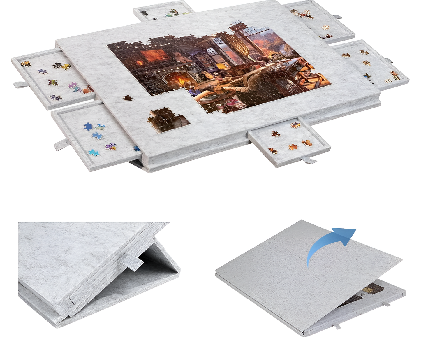 Tilting Portable Jigsaw Puzzle Table with 2 in 1 Stand & Cover Lightweight Felt Puzzle Board with 6 Drawers