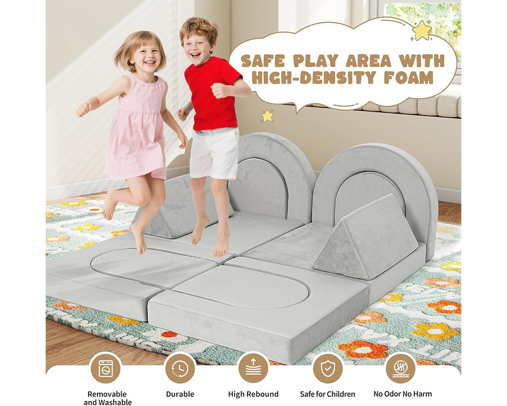 Modular Play Couch Convertible Foam Lounge Set 12pcs Grey