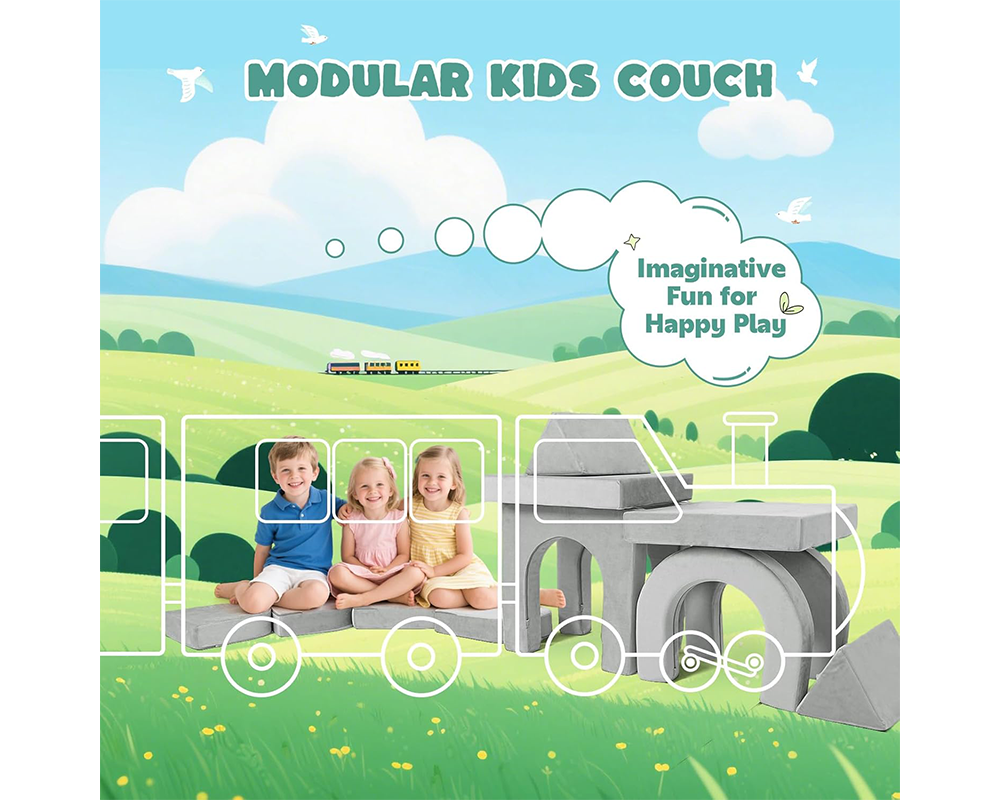 Modular Play Couch Convertible Foam Lounge Set 12pcs Grey