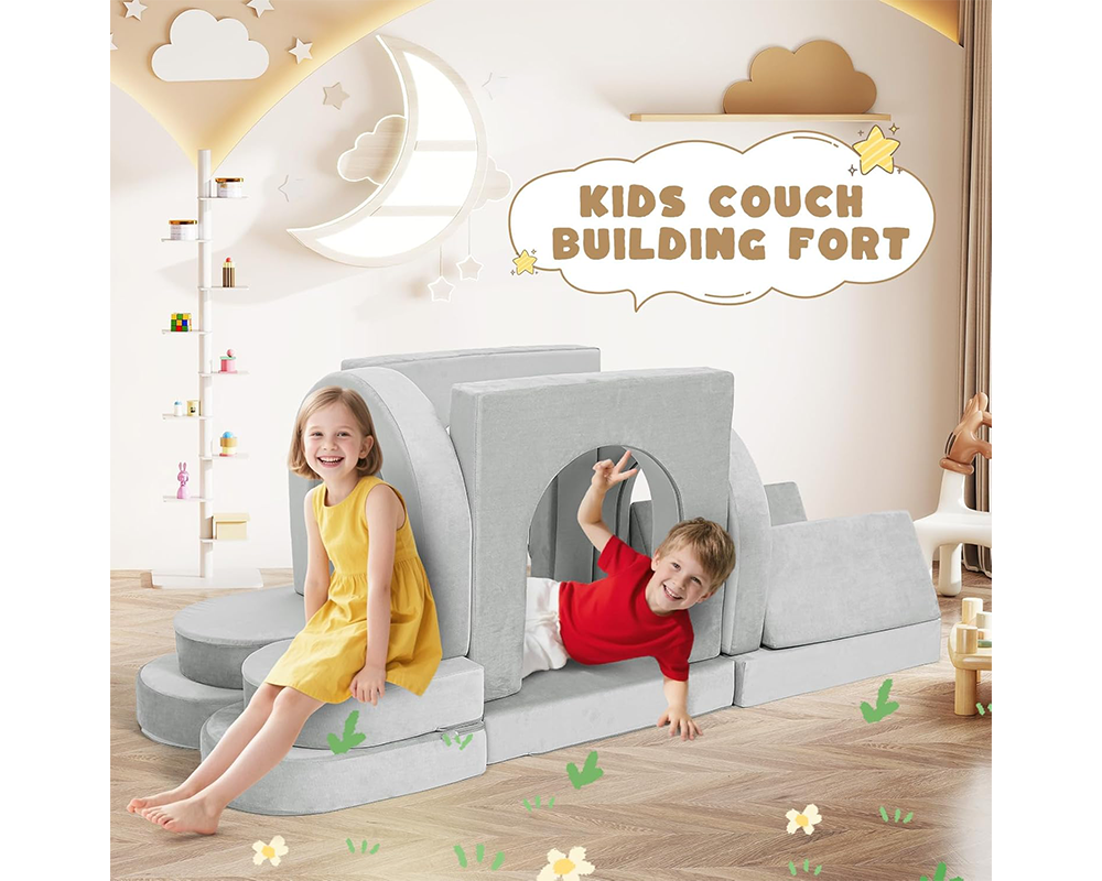 Modular Play Couch Convertible Foam Lounge Set 12pcs Grey