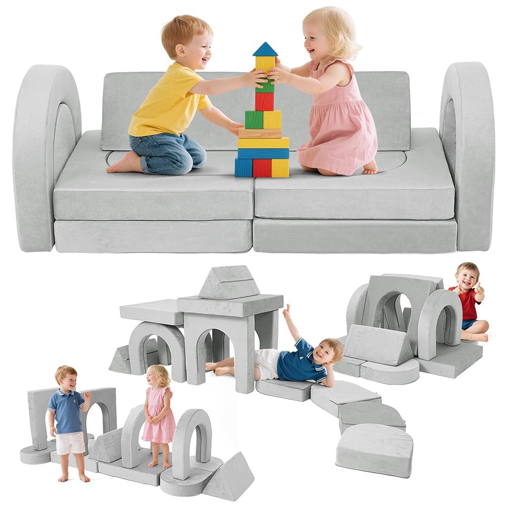 Modular Play Couch Convertible Foam Lounge Set 12pcs Grey