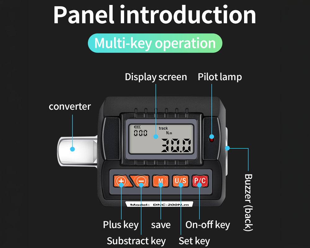 Digital Torque Wrench Adapter – 1/2 Inch Torque Measurement Tool with LCD Display