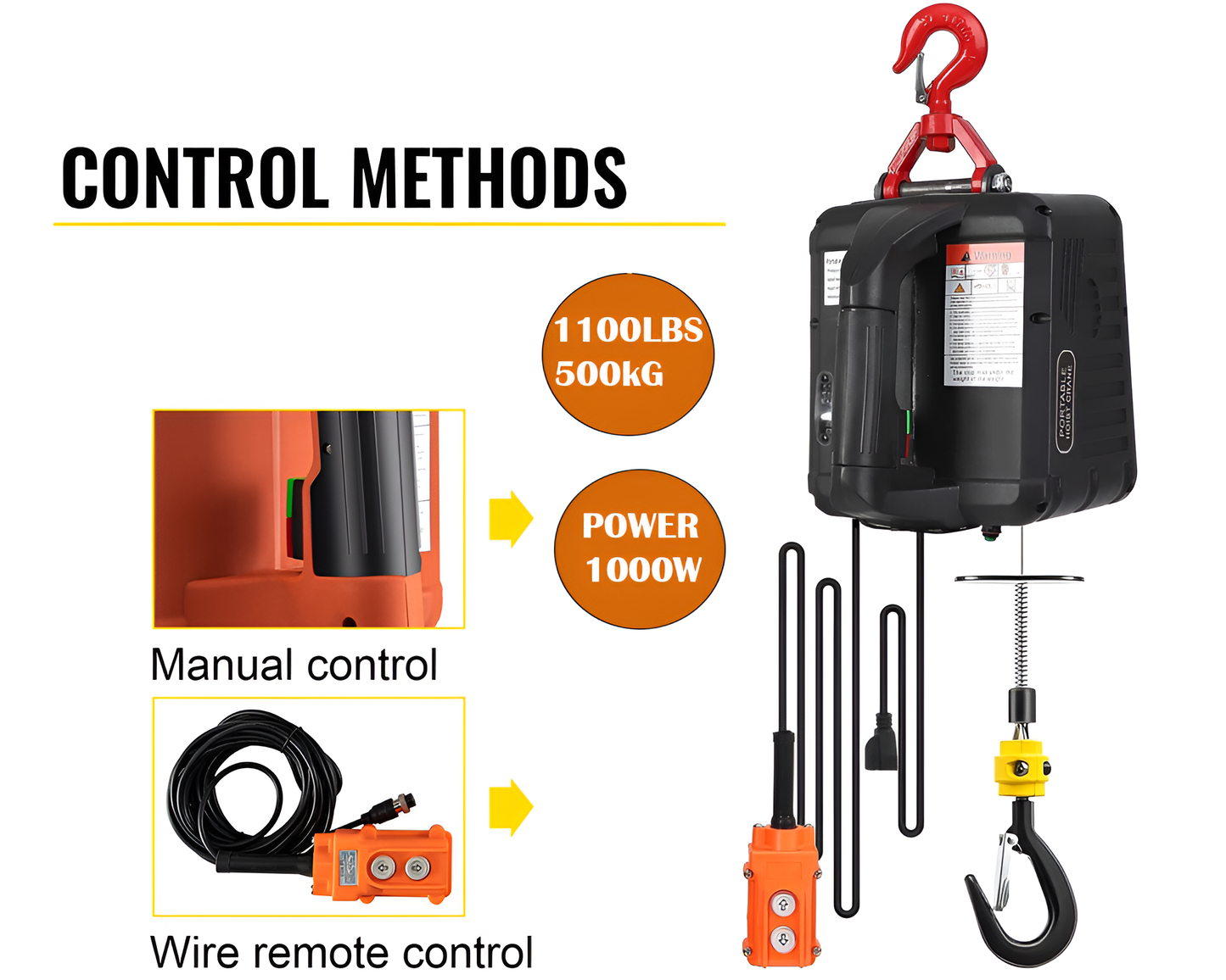 Electric Hoist Winch 3 in 1 500KG 1500W Portable Lifting Crane