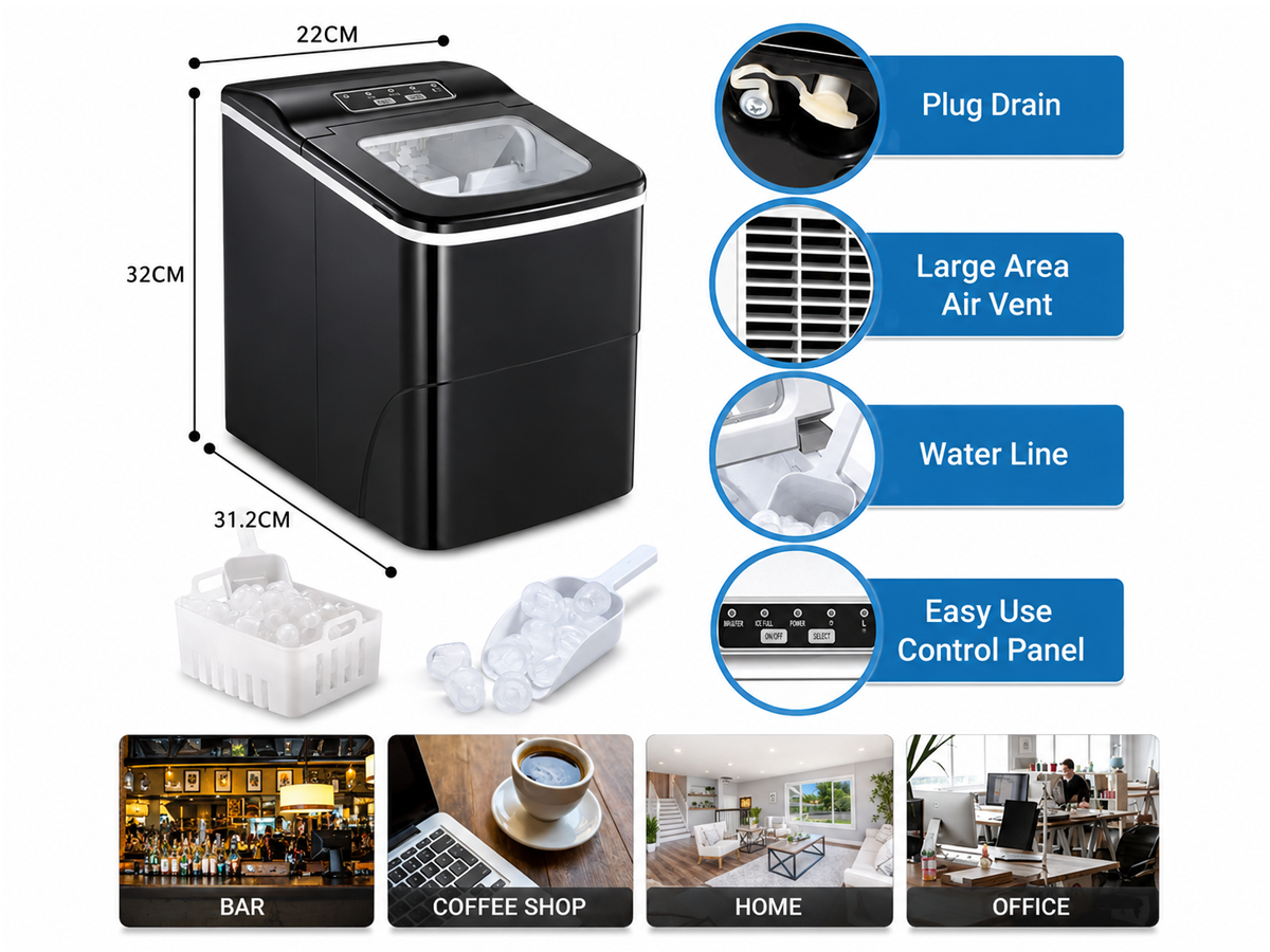 Bullet Ice Cube Maker Countertop Portable Ice Machine 12kg