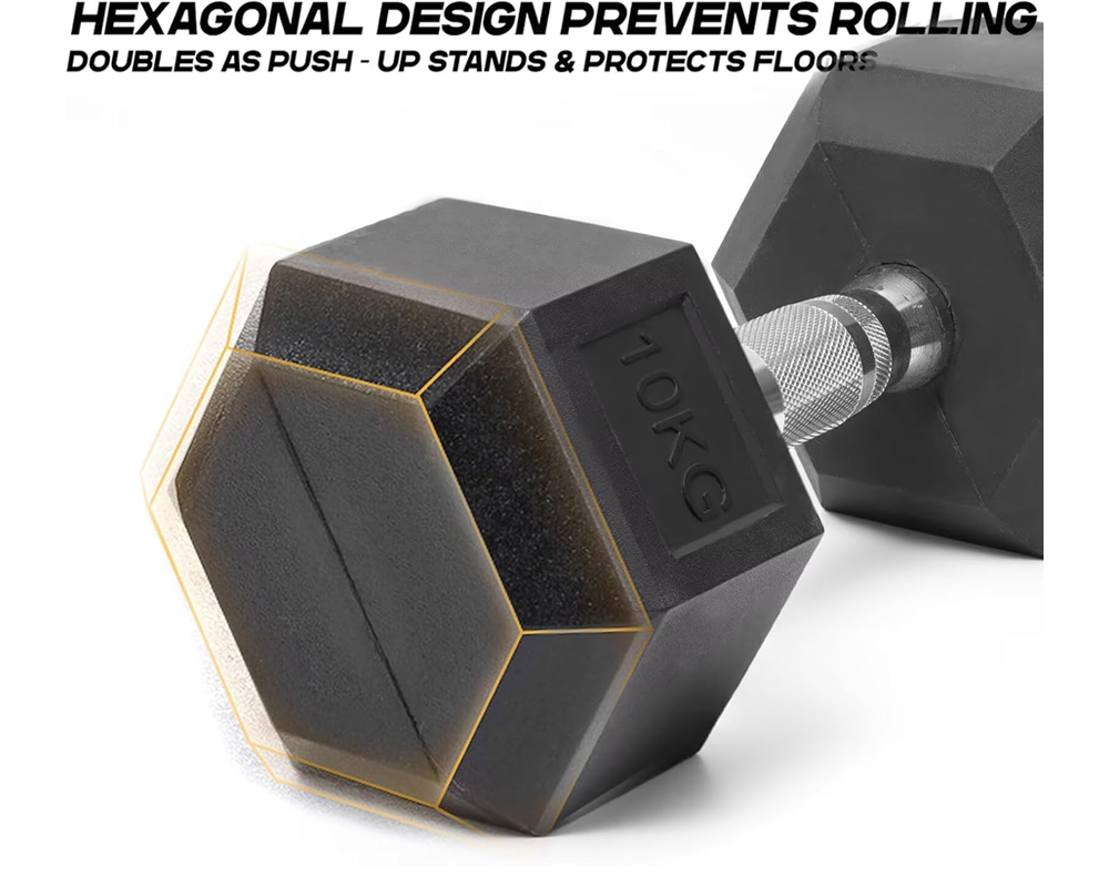 9kg Hex Dumbbells Pair – Rubber Coated Strength Training Dumbbells