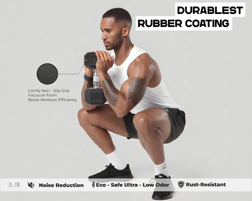 9kg Hex Dumbbells Pair – Rubber Coated Strength Training Dumbbells