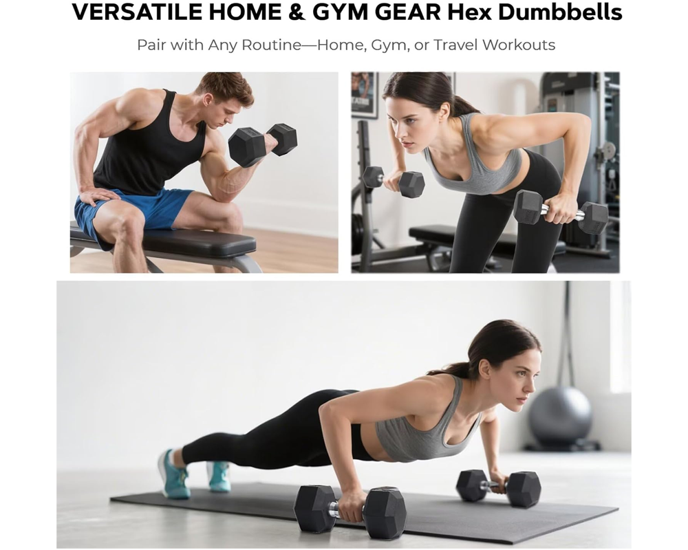 9kg Hex Dumbbells Pair – Rubber Coated Strength Training Dumbbells