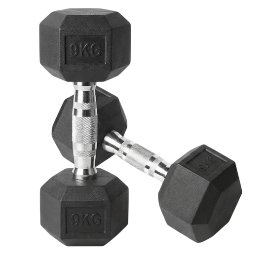 9kg Hex Dumbbells Pair – Rubber Coated Strength Training Dumbbells