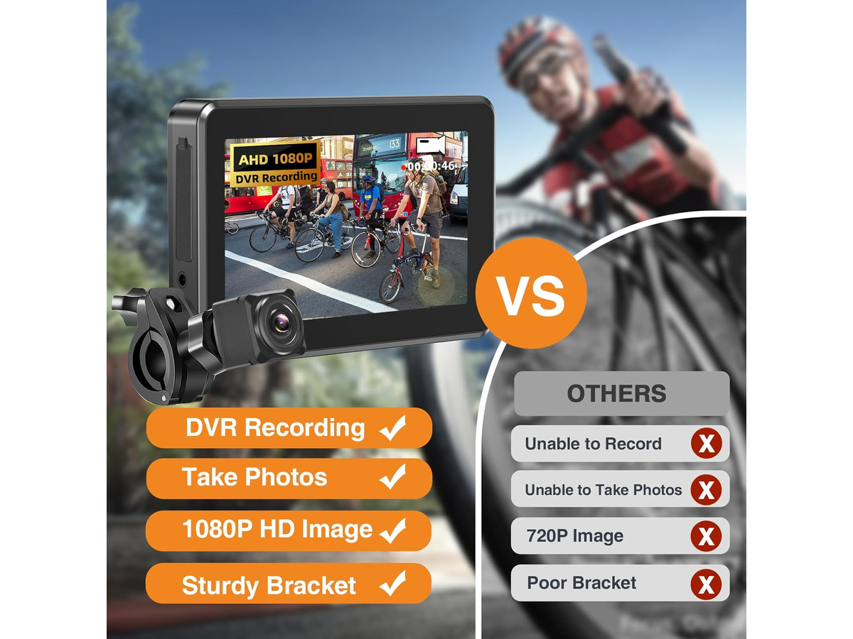 Handlebar Bike Mirror, 1080P Bicycle Rear View Camera Rechargeable
