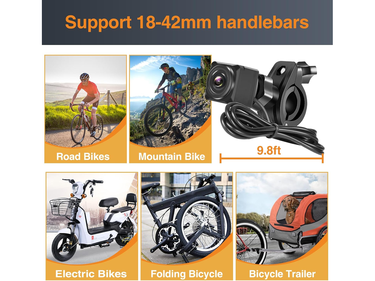 Handlebar Bike Mirror, 1080P Bicycle Rear View Camera Rechargeable