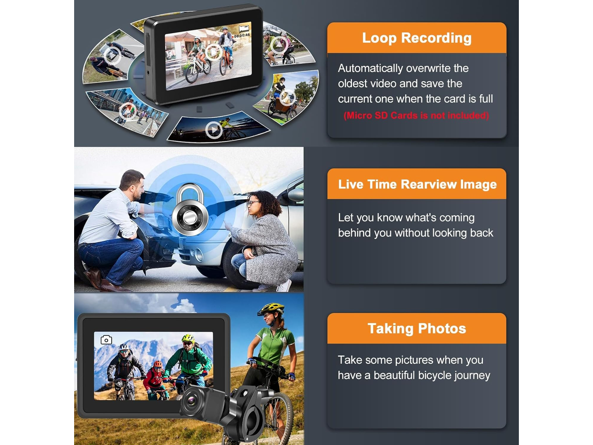 Handlebar Bike Mirror, 1080P Bicycle Rear View Camera Rechargeable