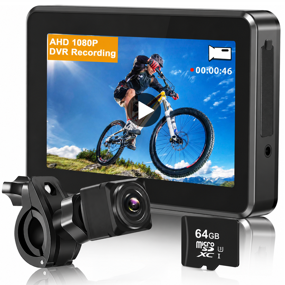 Handlebar Bike Mirror, 1080P Bicycle Rear View Camera Rechargeable