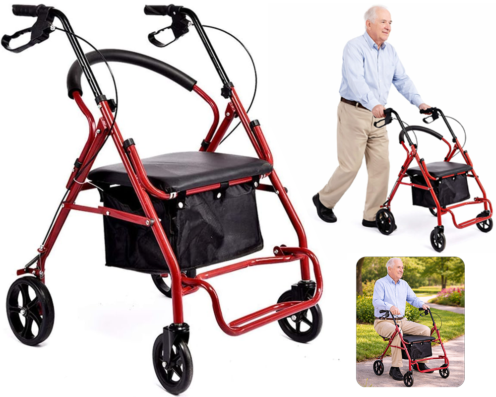 Mobility Rollator Walker Folding Walking Frame with Seat