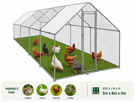 Chicken Coop Run - Large Outdoor Chicken Coop Run 3M × 8M × 2M Galvanised Steel Enclosure