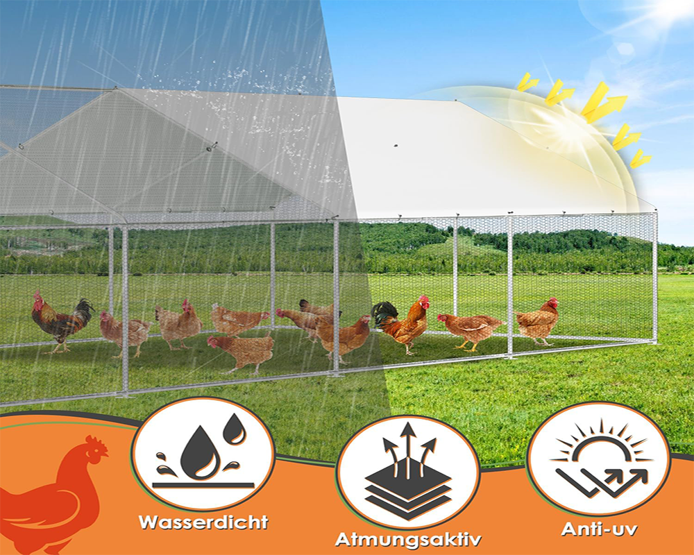Chicken Coop Run – Large Outdoor Chicken Coop Run 3M × 8M × 2M Galvanised Steel Enclosure