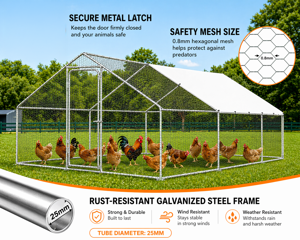 Chicken Coop Run – Large Outdoor Chicken Coop Run 3M × 8M × 2M Galvanised Steel Enclosure