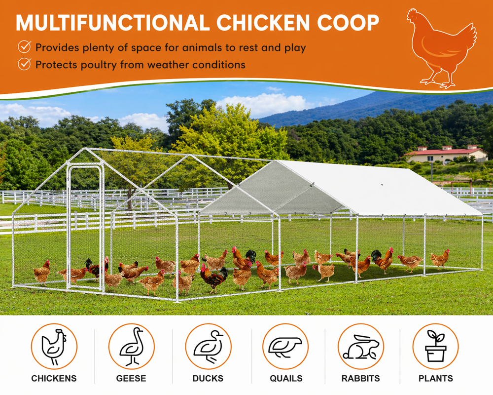 Chicken Coop Run – Large Outdoor Chicken Coop Run 3M × 8M × 2M Galvanised Steel Enclosure