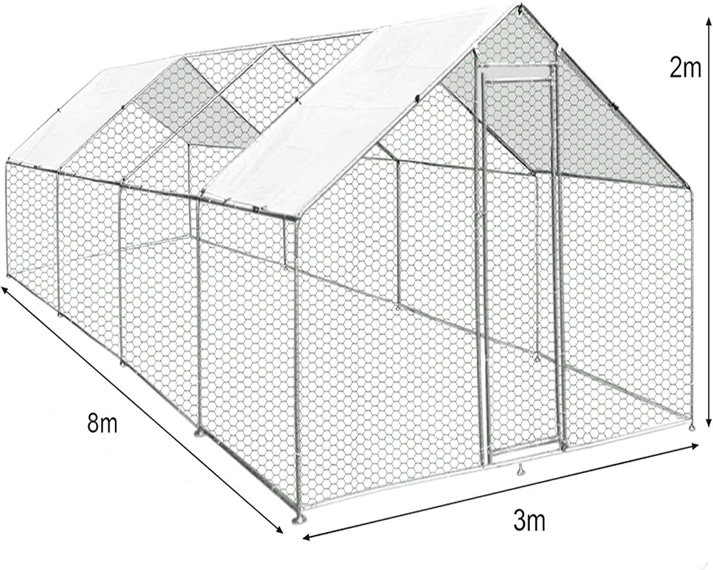 Chicken Coop Run – Large Outdoor Chicken Coop Run 3M × 8M × 2M Galvanised Steel Enclosure