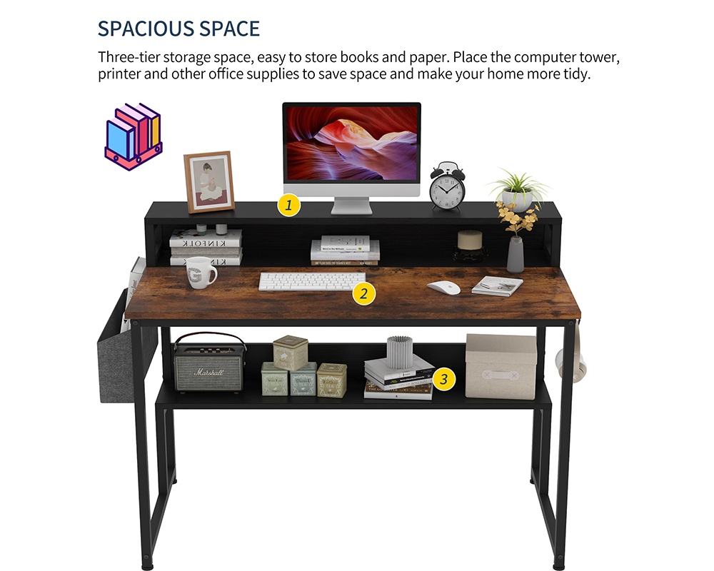 Computer Desk Modern Home Office Computer Desk with Storage Shelf