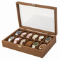 Watch Box Organiser 12 Slot Wooden Display Case with Glass Lid Rustic Walnut