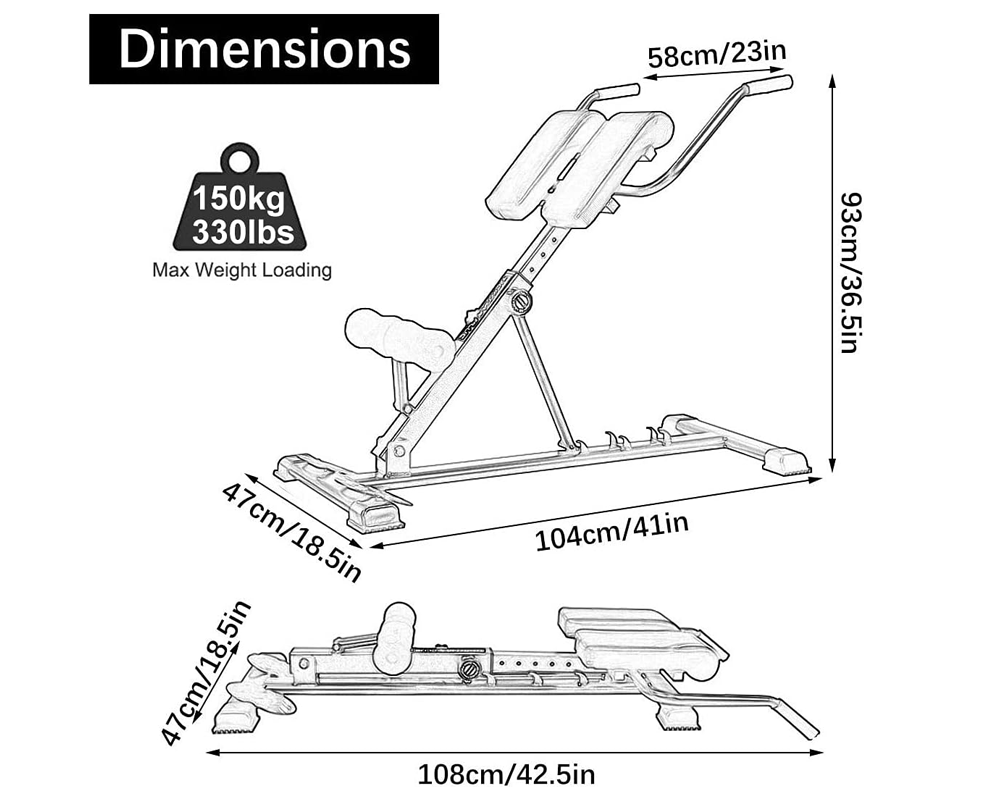 Roman Chair Exercise Bench Adjustable Hyperextension Bench for Home Gym Workout