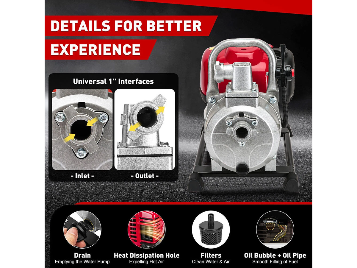 Portable Petrol Water Pump 1 Inch 4 Stroke 1.6HP Water Transfer Pump