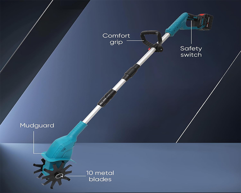 Cordless Electric Rotary Cultivator Foldable Battery Garden Soil Tiller