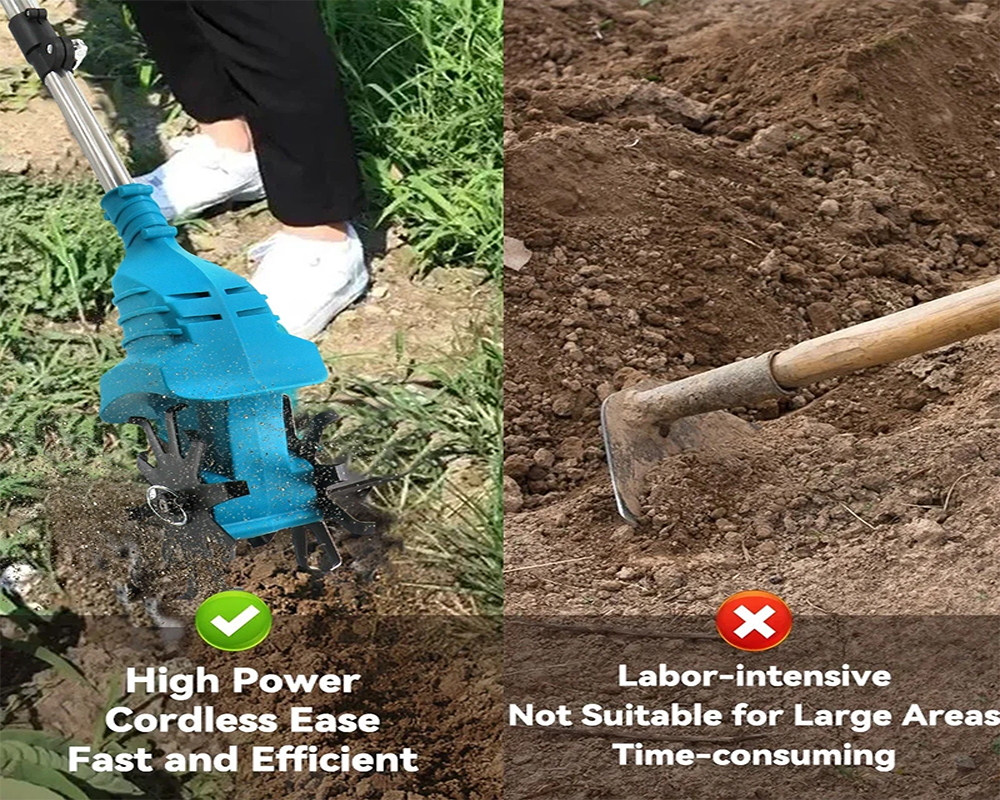 Cordless Electric Rotary Cultivator Foldable Battery Garden Soil Tiller