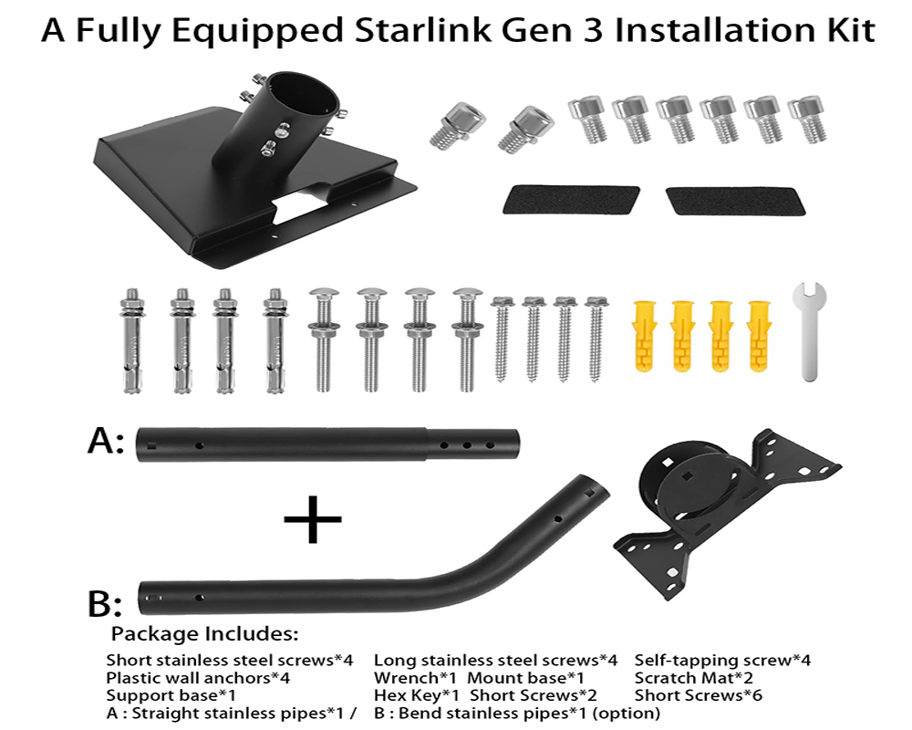 Starlink Gen 3 Mount, 360 Rotatable Roof & Wall Mount for V3 Starlink