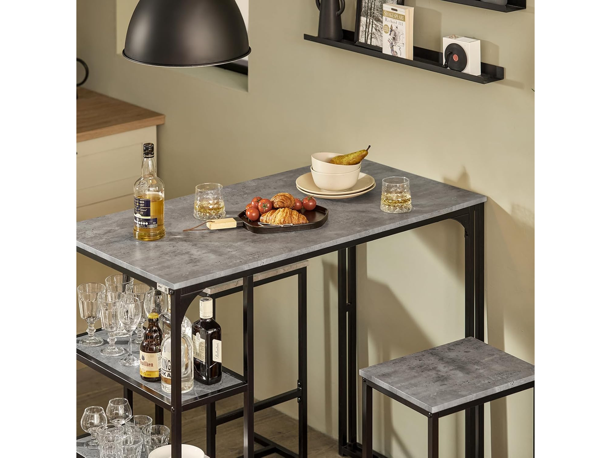 Bar Table and Stools Set 3 Piece Dining Set with Storage Shelves