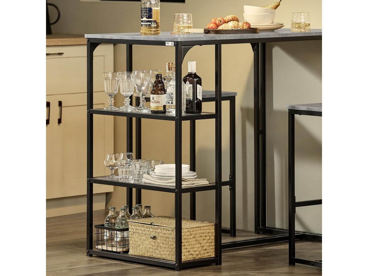 Bar Table and Stools Set 3 Piece Dining Set with Storage Shelves