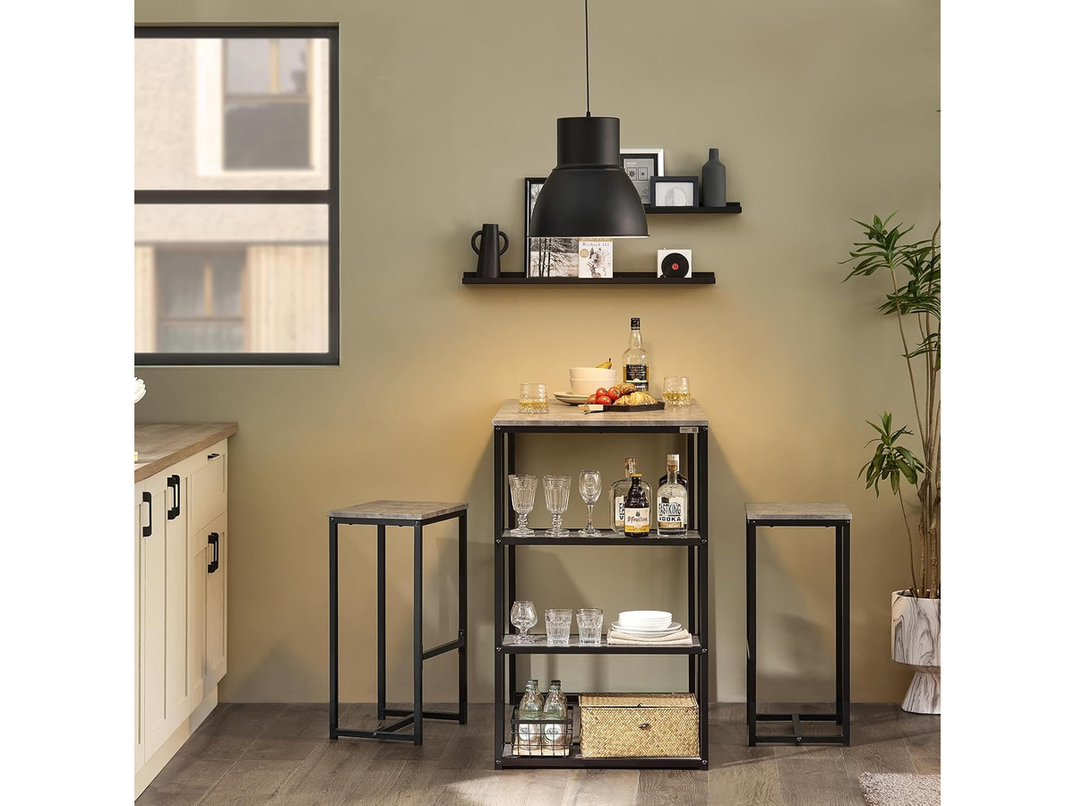Bar Table and Stools Set 3 Piece Dining Set with Storage Shelves