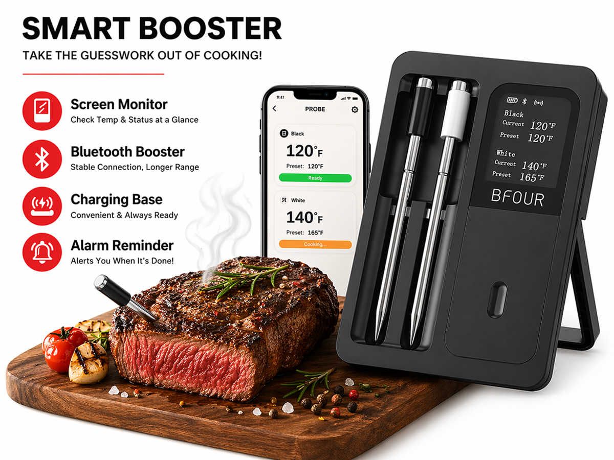 Smart Meat Thermometer Bluetooth BBQ Thermometer with Dual Probes