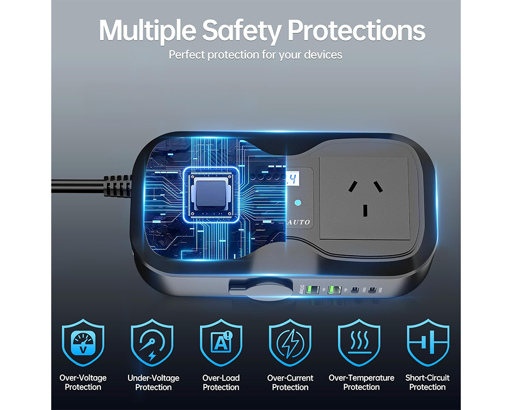 Car Inverter 200W 7 in 1 Fast Charging DC to AC Converter