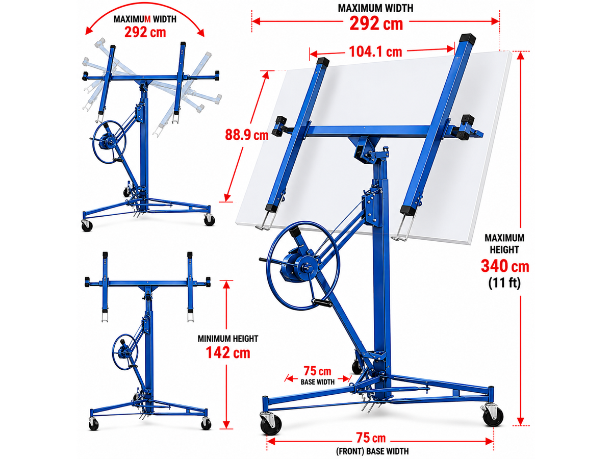 11Ft Drywall Panel Lifter Plasterboard Installation Hoist Drywall Sheet Lift