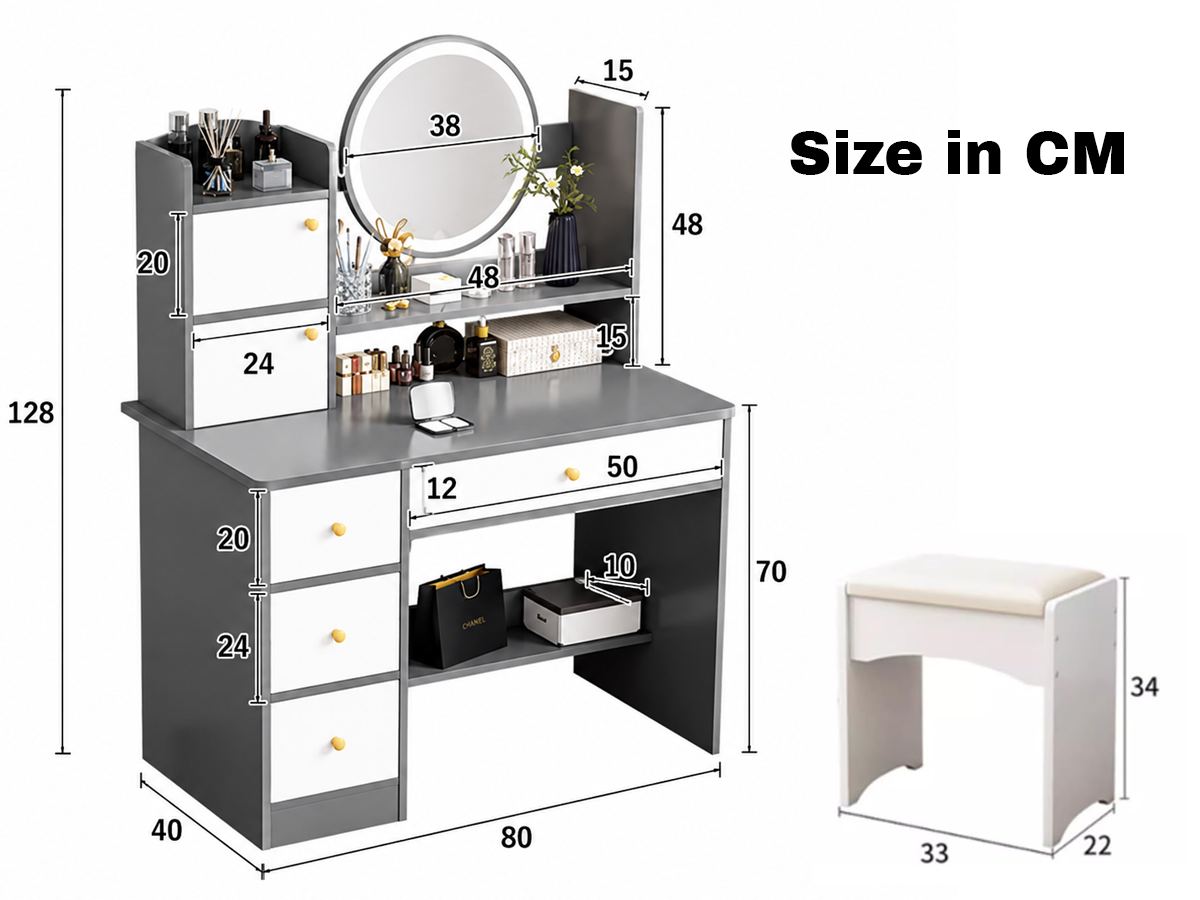Makeup Vanity Table 6 Drawers Makeup Vanity Table Set with Mirror and Stool