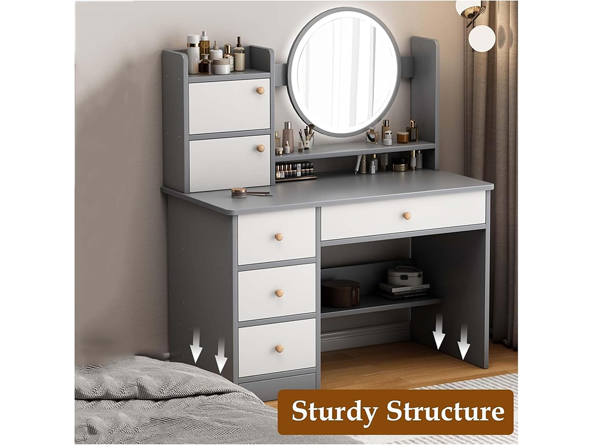 Makeup Vanity Table 6 Drawers Makeup Vanity Table Set with Mirror and Stool