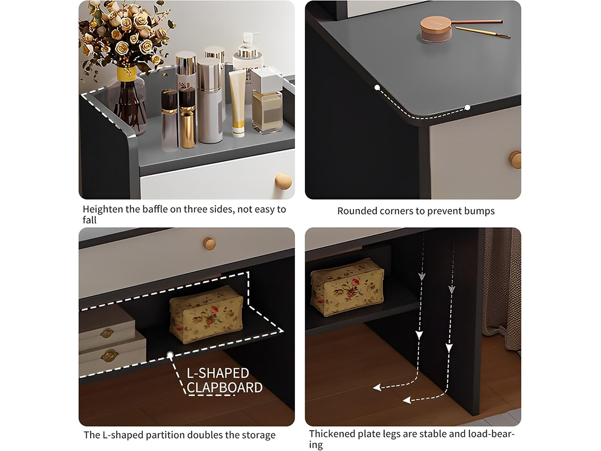 Makeup Vanity Table 6 Drawers Makeup Vanity Table Set with Mirror and Stool
