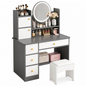 Makeup Vanity Table 6 Drawers Makeup Vanity Table Set with Mirror and Stool