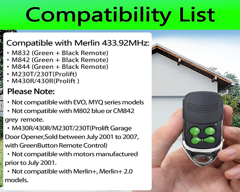 Replacement remote Merlin M842 M832 M844 Garage Remote