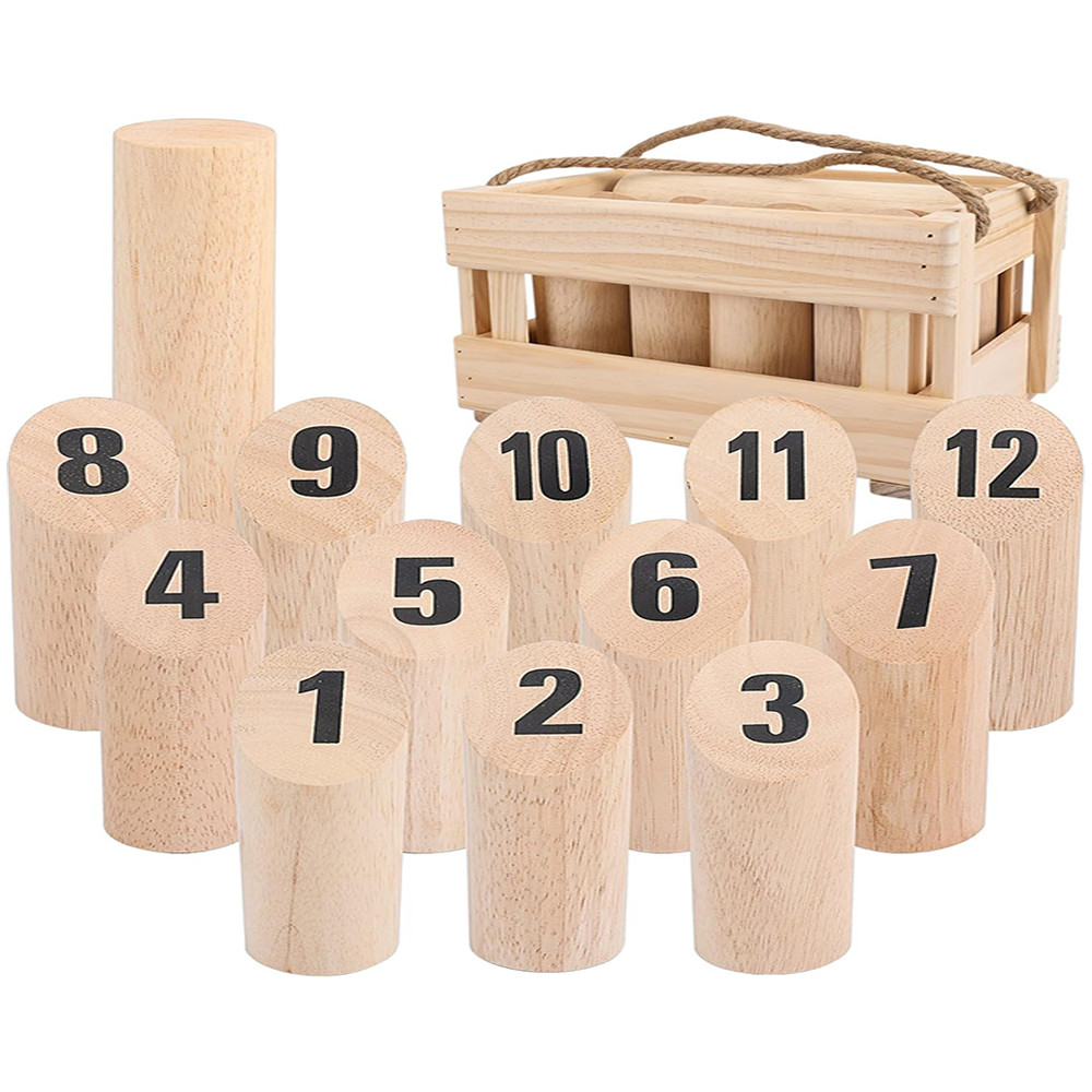 Outdoor Throwing Skittle Game Set with Storage Crate