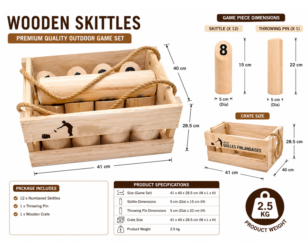 Outdoor Throwing Skittle Game Set with Storage Crate