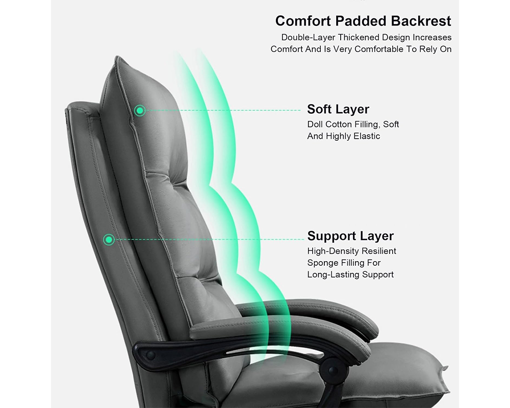 Office Chair Ergonomic Leather Reclining Office Chair with Footrest