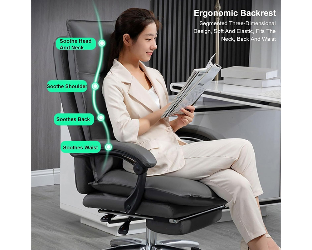 Office Chair Ergonomic Leather Reclining Office Chair with Footrest